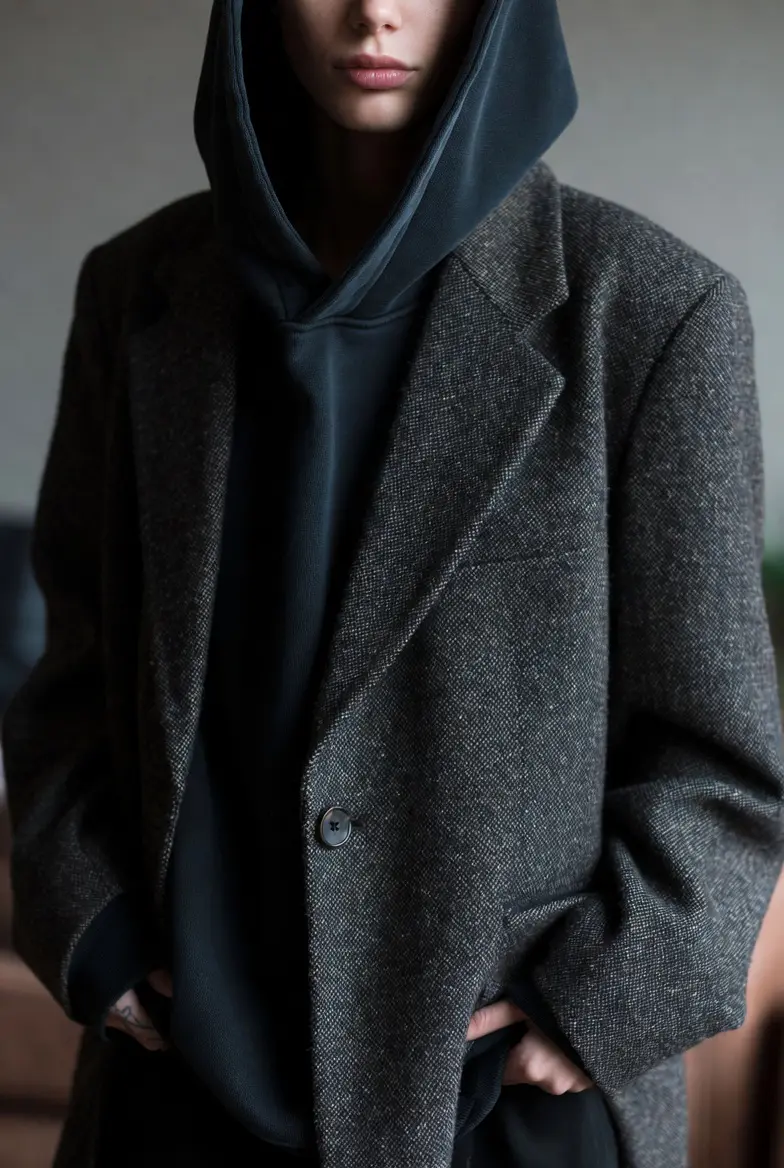 Hoodie-Layered Blazer