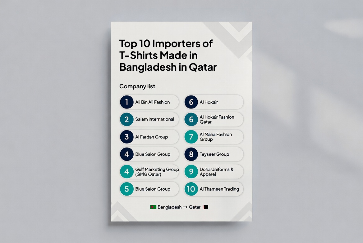 Top 10 Importers of T-shirts Made in Bangladesh in the Qatar