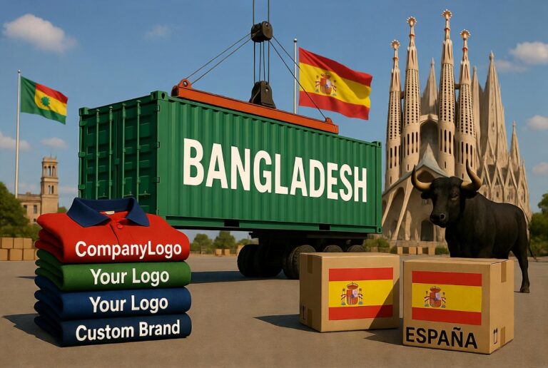 Premium custom logo polo shirts from Bangladesh to Spain