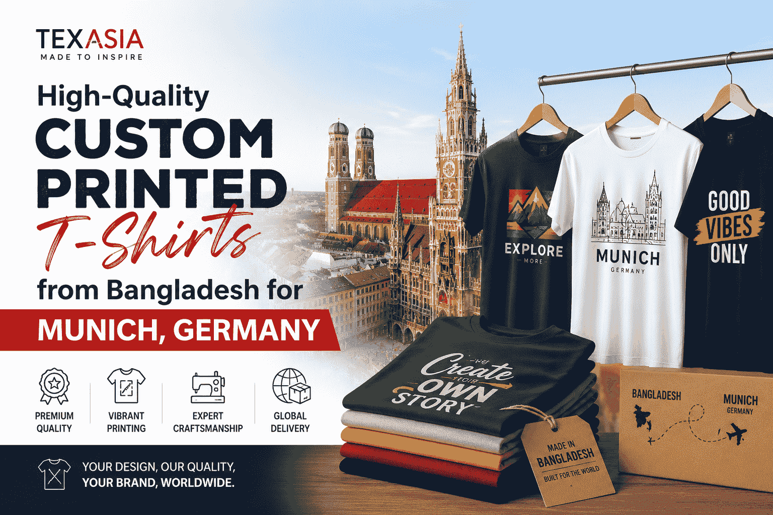 High Quality Custom Printed T Shirts Bangladesh for Munich germany