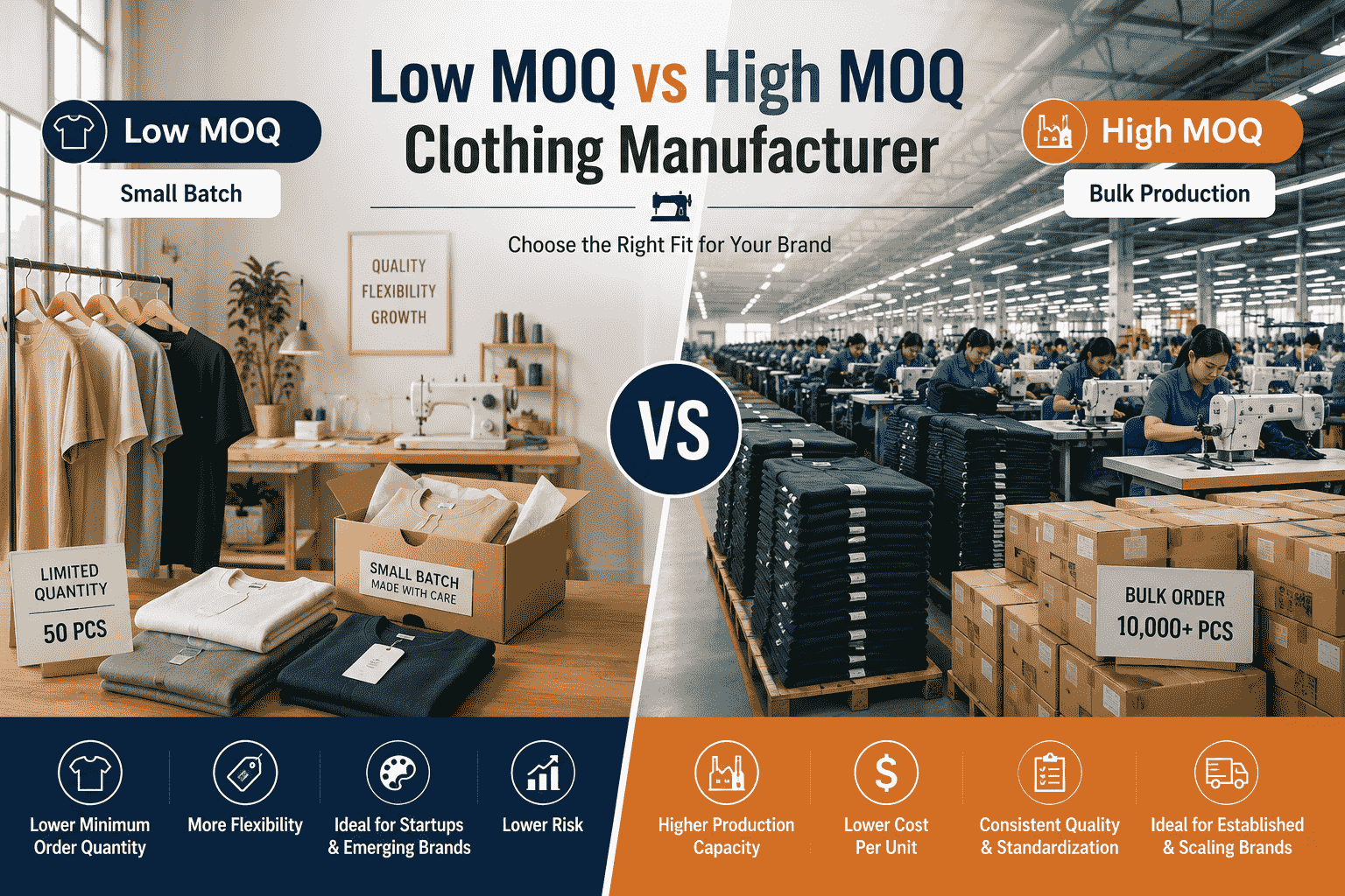 Low MOQ vs High MOQ Clothing Manufacturer